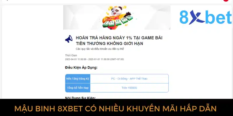 Mậu binh 8xbet: Sòng bài trực tuyến uy tín, thưởng lớn 2 Mậu binh 8xbet có nhiều khuyến mãi hấp dẫn người chơi